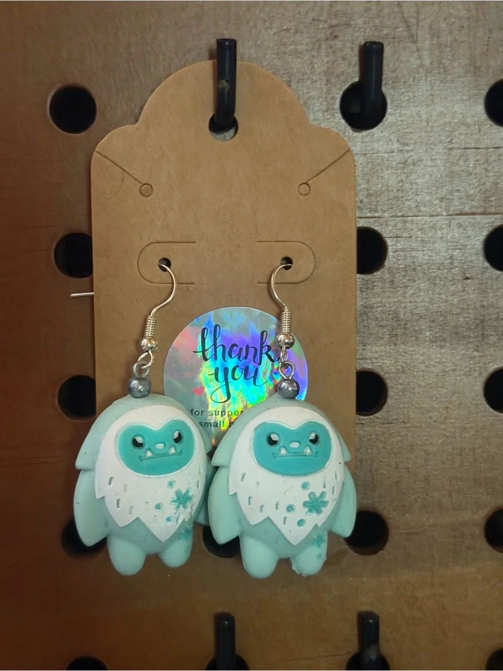 Cute Kids Penguin and Yeti Dangle Earrings - Blue Mint Pair